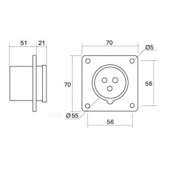 Prise male encastrable tétrapolaire 32A 3P+N+T 380V - 5 broches - Étanche IP44 - IDE