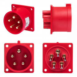 Prise male encastrable tétrapolaire 32A 3P+N+T 380V - 5 broches - Étanche IP44 - IDE
