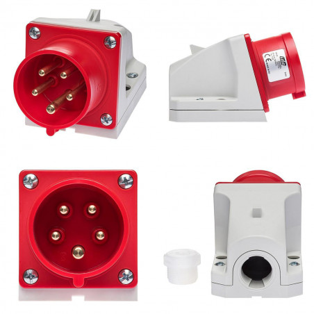 Socle male tétrapolaire 16A 3P+N+T 380V - 5 broches - Étanche IP44 - IDE