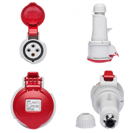 Fiche femelle triphasé 16A 3P+T 380V - 4 broches - Étanche IP44 - IDE