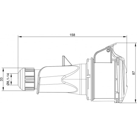Fiche femelle triphasé 16A 3P+T 380V - 4 broches - Étanche IP44 - IDE