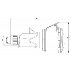 Fiche femelle triphasé 32A 3P+T 380V - 4 broches - Étanche IP44 - IDE