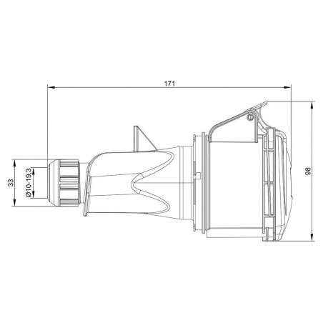 Fiche femelle triphasé 32A 3P+T 380V - 4 broches - Étanche IP44 - IDE