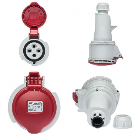 Fiche femelle triphasé 32A 3P+T 380V - 4 broches - Étanche IP44 - IDE