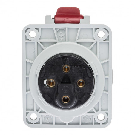 Prise triphasé 16A 3P+T - 4 broches - Encastrable sur coffret - Étanche IP44 - IDE