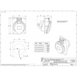 Prise tétrapolaire 16A 3P+N+T - 5 broches - Encastrable sur coffret - Étanche IP44 - IDE