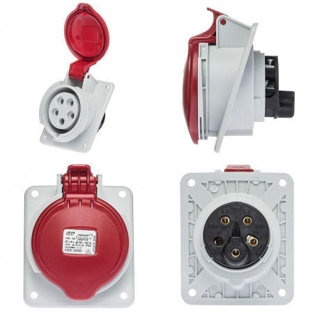 Prise tétrapolaire 16A 3P+N+T - 5 broches - Encastrable sur coffret - Étanche IP44 - IDE