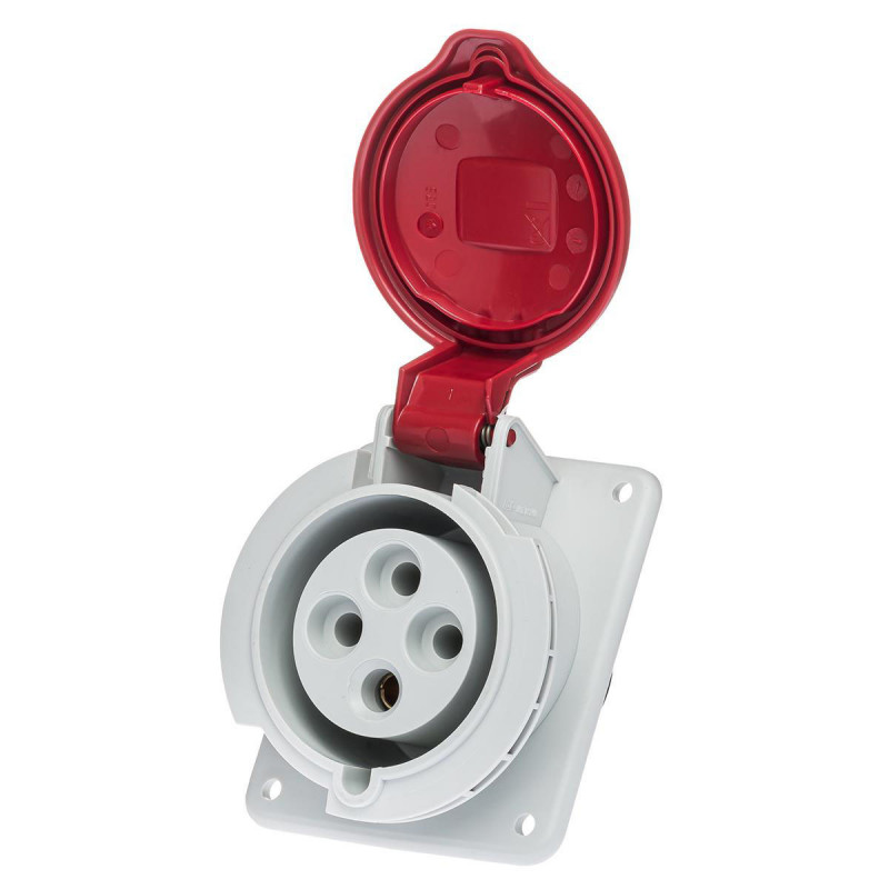 Prise triphasé 32A 3P+T - 4 broches - Encastrable sur coffret - Étanche IP44 - IDE