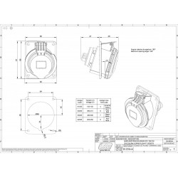 Prise triphasé 32A 3P+T - 4 broches - Encastrable sur coffret - Étanche IP44 - IDE