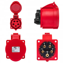 Prise femelle droite tétrapolaire 32A 3P+N+T 380V - 5 broches - Étanche IP44 - IDE