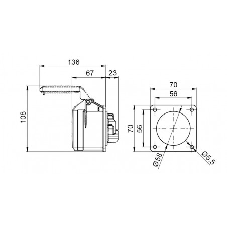 Prise femelle droite tétrapolaire 32A 3P+N+T 380V - 5 broches - Étanche IP44 - IDE