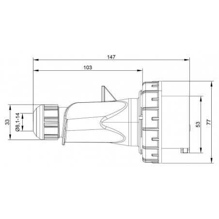 Fiche mobile male triphasé 16A 3P+T 380V - 4 broches - Étanche IP67 - IDE
