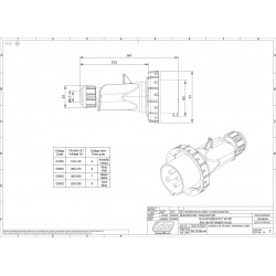 Fiche mobile male triphasé 16A 3P+T 380V - 4 broches - Étanche IP67 - IDE