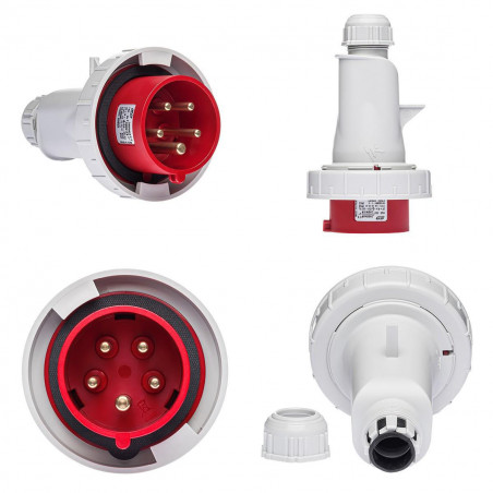 Fiche mobile male tétrapolaire 16A 3P+N+T 380V - 5 broches - Étanche IP67 - IDE