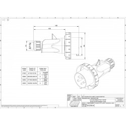 Fiche mobile male tétrapolaire 16A 3P+N+T 380V - 5 broches - Étanche IP67 - IDE