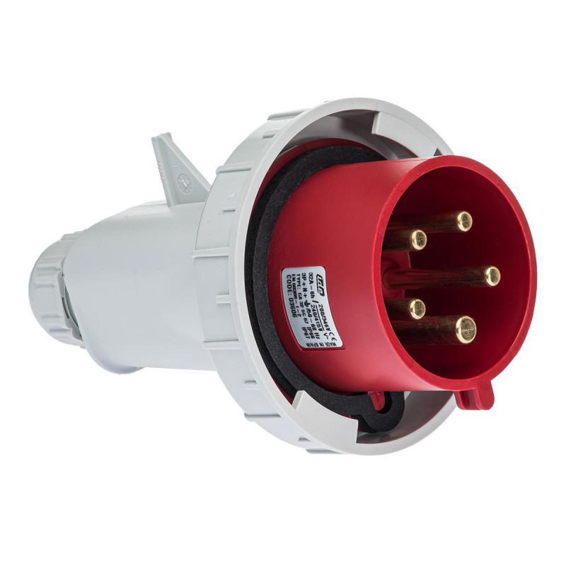 Fiche mobile male tétrapolaire 32A 3P+N+T 380V - 5 broches - Étanche IP67 - IDE