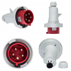 Fiche mobile male tétrapolaire 32A 3P+N+T 380V - 5 broches - Étanche IP67 - IDE