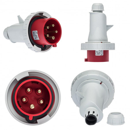 Fiche mobile male tétrapolaire 32A 3P+N+T 380V - 5 broches - Étanche IP67 - IDE