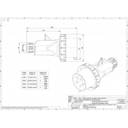 Fiche mobile male tétrapolaire 32A 3P+N+T 380V - 5 broches - Étanche IP67 - IDE