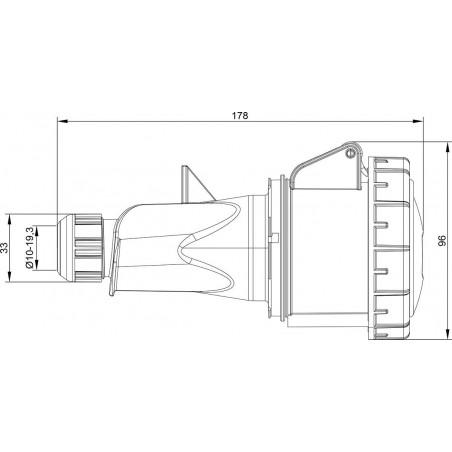 Fiche femelle triphasé 32A 3P+T 380V - 4 broches - Étanche IP67 - IDE