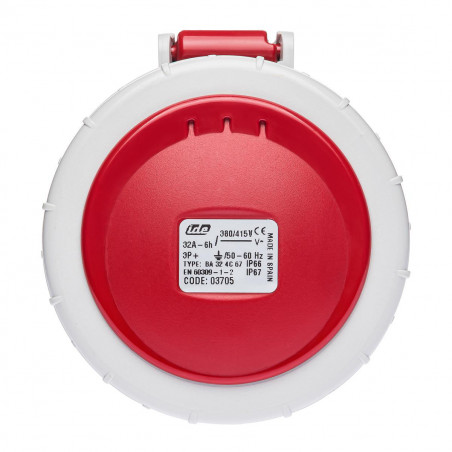 Fiche femelle triphasé 32A 3P+T 380V - 4 broches - Étanche IP67 - IDE