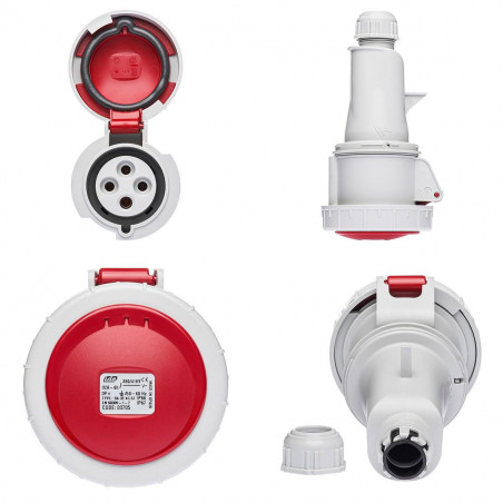 Fiche femelle triphasé 32A 3P+T 380V - 4 broches - Étanche IP67 - IDE