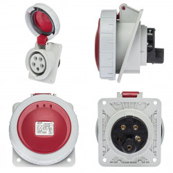 Prise tétrapolaire 16A 3P+N+T - 5 broches - Encastrable sur coffret - Étanche IP67 - IDE