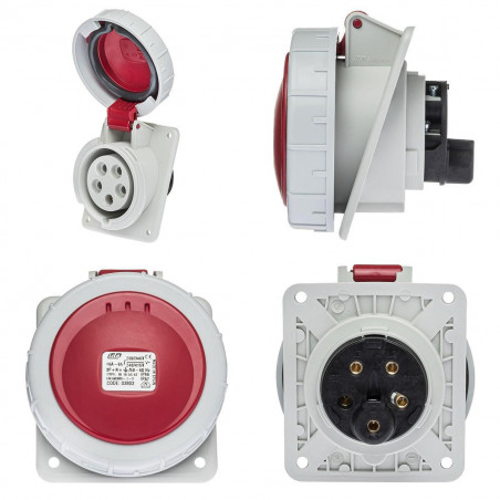 Prise tétrapolaire 16A 3P+N+T - 5 broches - Encastrable sur coffret - Étanche IP67 - IDE