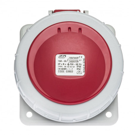 Prise tétrapolaire 16A 3P+N+T - 5 broches - Encastrable sur coffret - Étanche IP67 - IDE