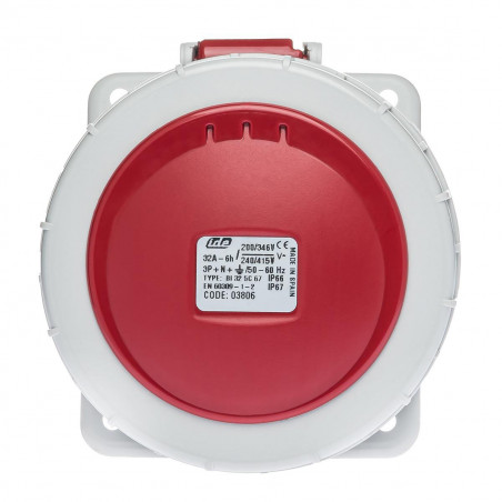 Prise tétrapolaire 32A 3P+N+T - 5 broches - Encastrable sur coffret - Étanche IP67 - IDE