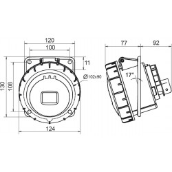 Prise 125A tétrapolaire 3P+N+T encastrable - Étanche IP67 - IDE