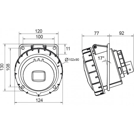 Prise 125A tétrapolaire 3P+N+T encastrable - Étanche IP67 - IDE