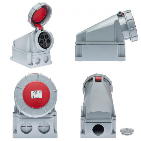 Socle prise murale tétrapolaire 380V - 63A 3P+N+T - Étanche IP67 - IDE