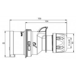 Prise inverseur de phase triphasé 32A 3P+T 380V - 4 broches - Étanche IP44 - IDE
