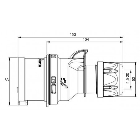 Prise inverseur de phase triphasé 32A 3P+T 380V - 4 broches - Étanche IP44 - IDE