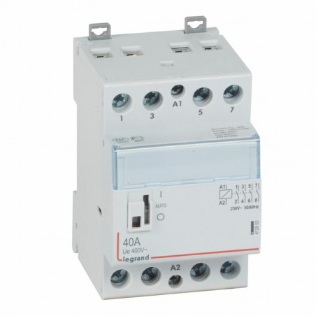 412553 Legrand - Contacteur jour nuit triphasé 4P bobine 230V - 40A - contact 4NO - 3 modules