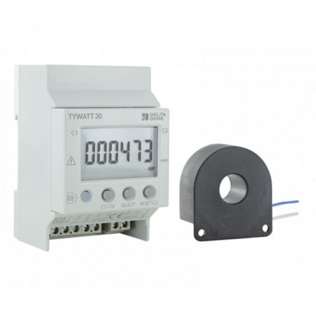 Compteur d'energie monophasé 230V Delta Dore Tywatt 30- 90A - Double tarif(heures creuses / pleines)