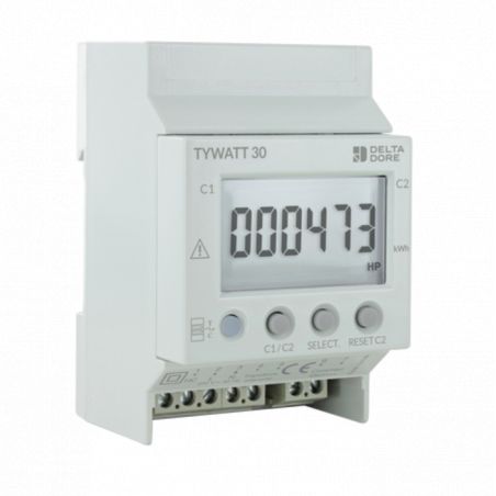 Compteur d'energie monophasé 230V Delta Dore Tywatt 30- 90A - Double tarif(heures creuses / pleines)