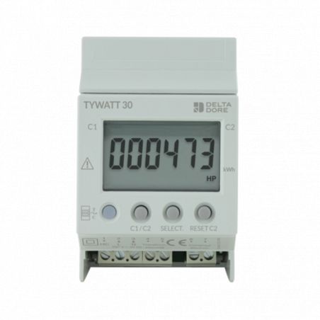 Compteur d'energie monophasé 230V Delta Dore Tywatt 30- 90A - Double tarif(heures creuses / pleines)