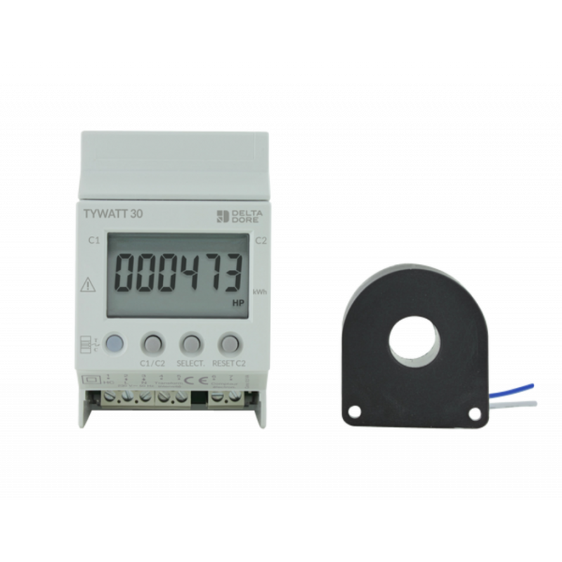 Compteur d'energie monophasé 230V Delta Dore Tywatt 30- 90A - Double tarif(heures creuses / pleines)
