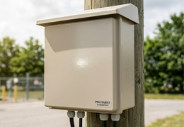 Armoire électrique étanche en polyester installée en extérieur sur poteau pour réseau électrique