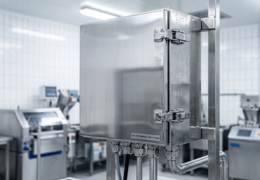 Armoire électrique inox étanche installée en milieu industriel agroalimentaire avec câbles et raccordements