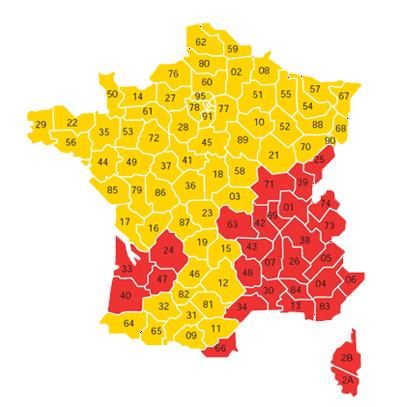 Carte de la France avec le niveau kéraunique