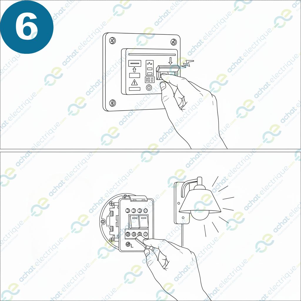 Branchement interrupteur simple : remettre le courant et tester l'éclairage